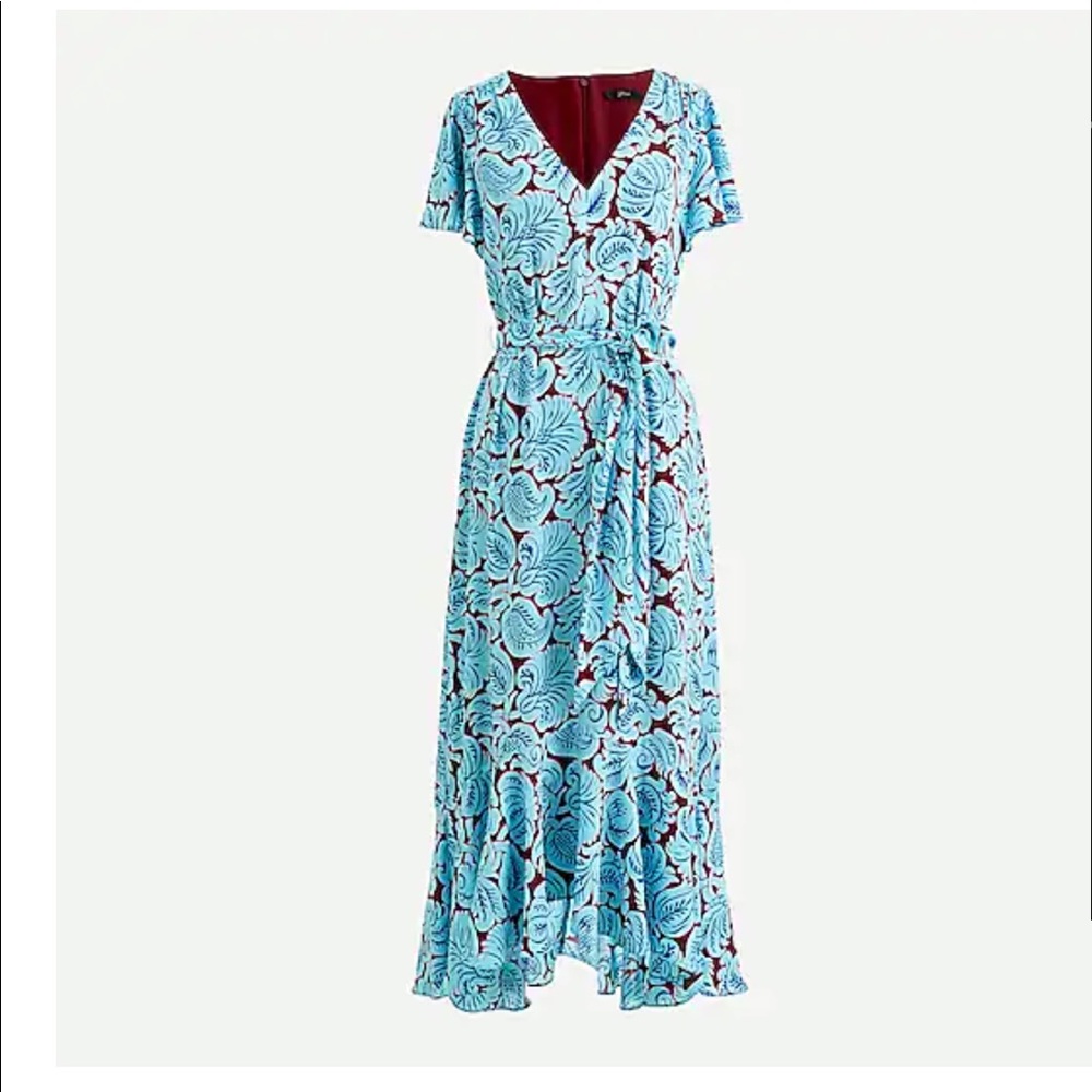 J Crew Cerulean Aqua/Maroon tie dress (NWT)